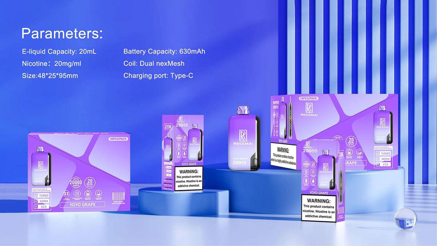 REESMAI Vape Specifications: 20mL, 630mAh, 20mg/ml Nicotine, Type-C