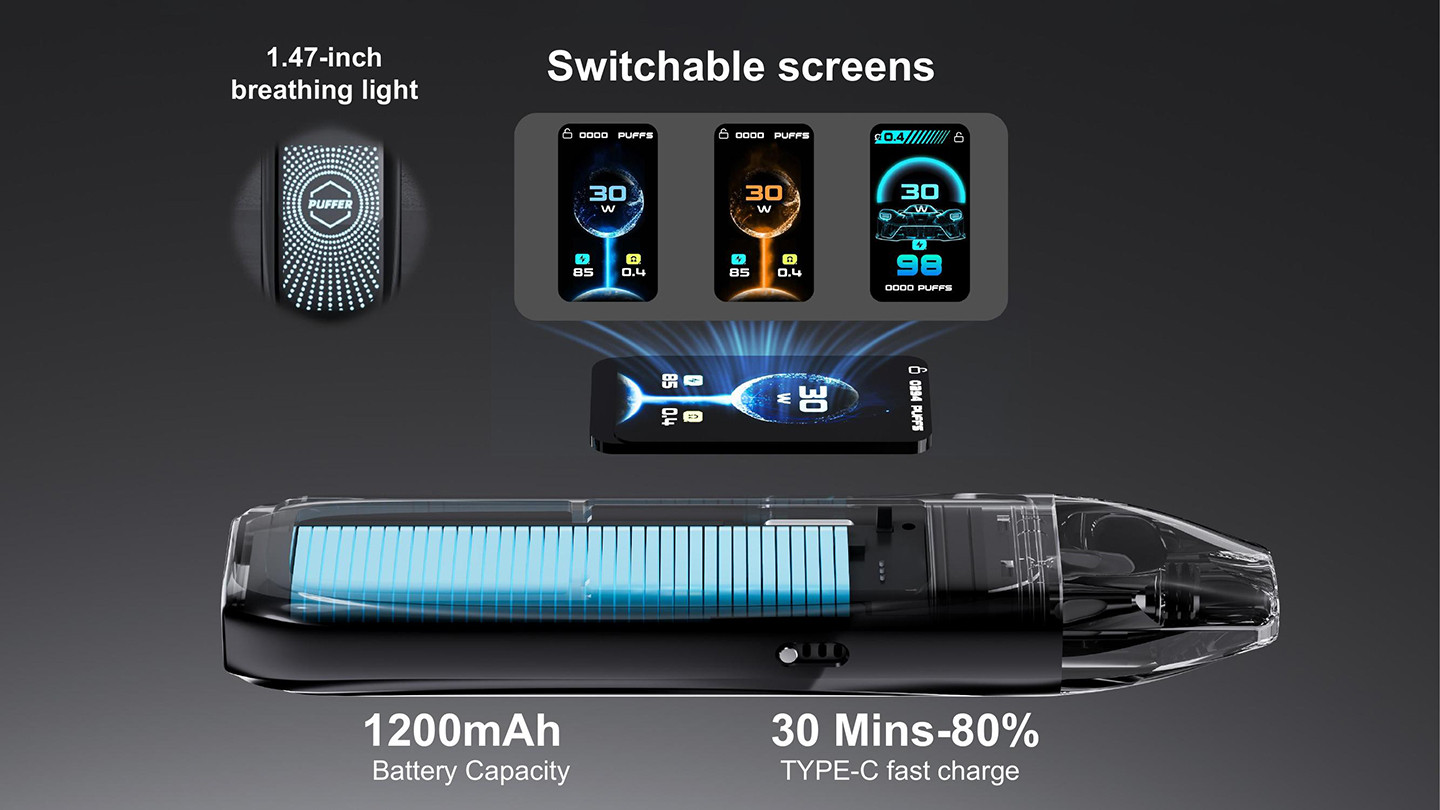 ARES PRO Vape Pod: Switchable Screens, Breathing Light, 1200mAh Fast Charge