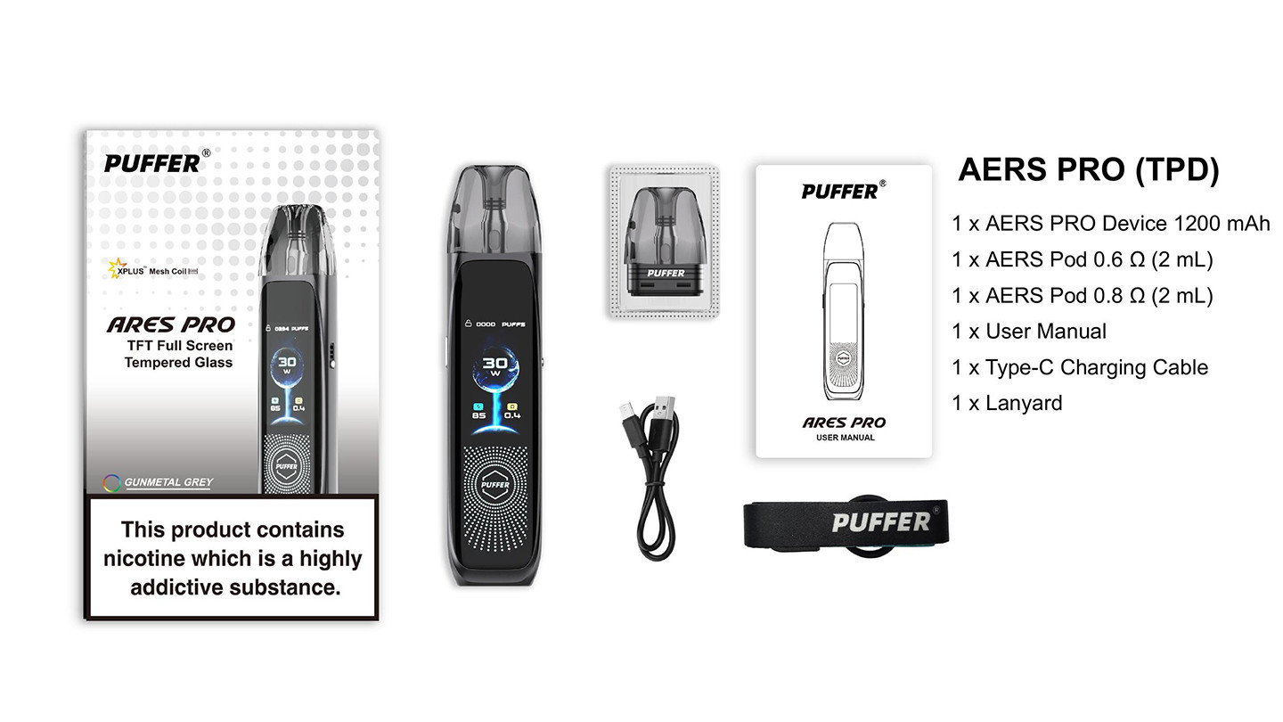 ARES PRO Vape Package Contents & TPD Marking