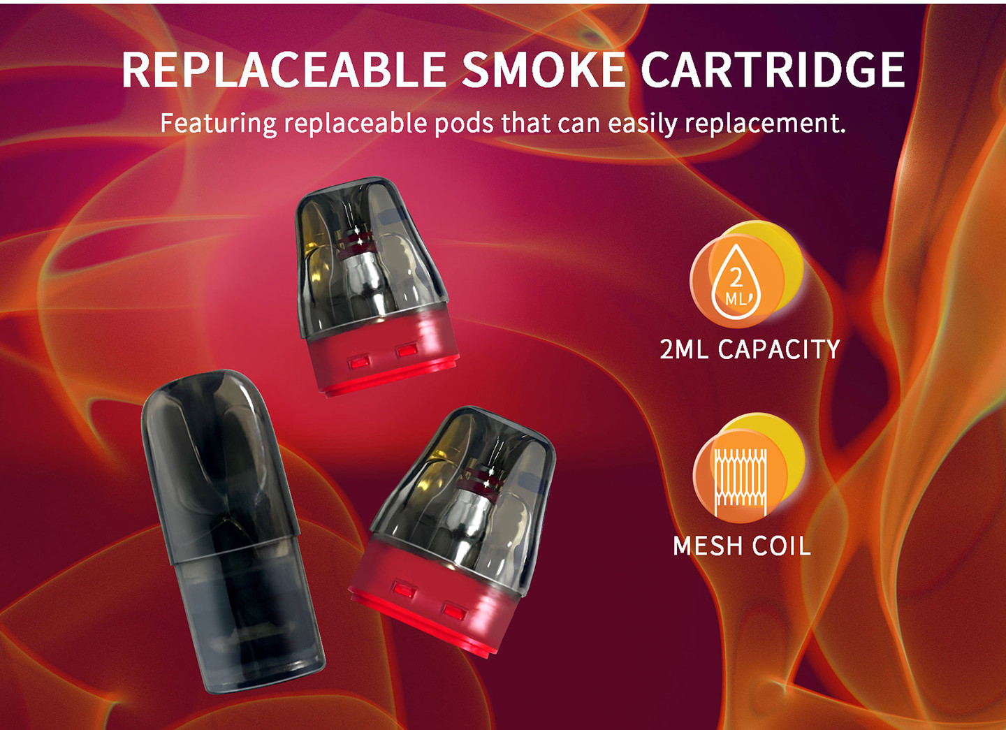Replaceable Vape Cartridge: 2ML Capacity, Mesh Coil