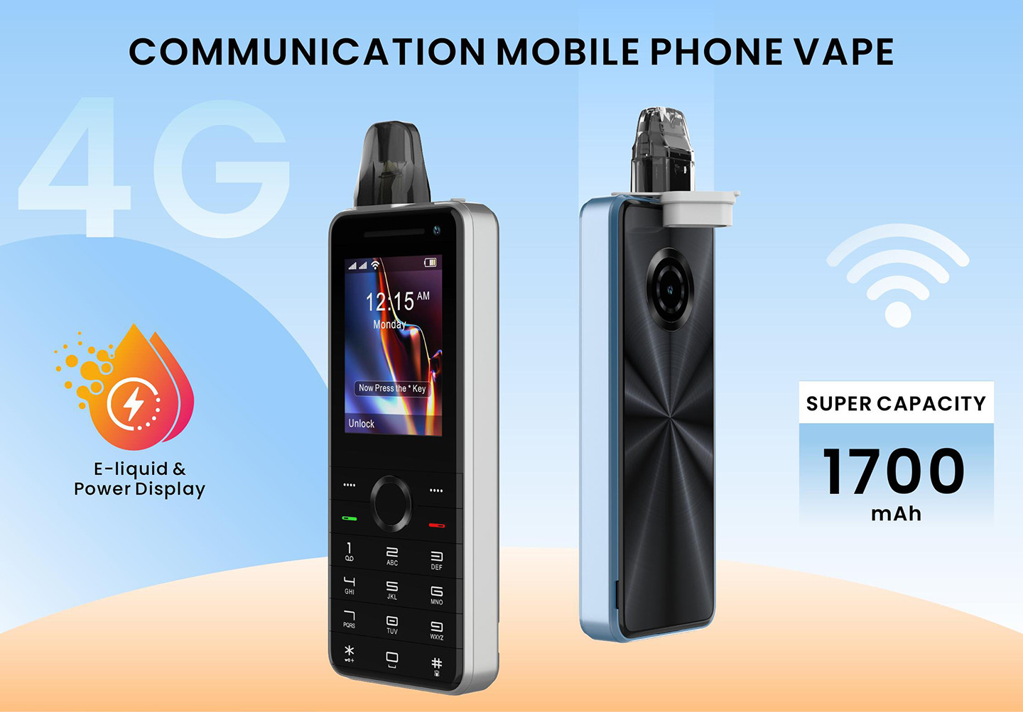 4G Mobile Phone Vape with 1700mAh Battery & E-liquid Display