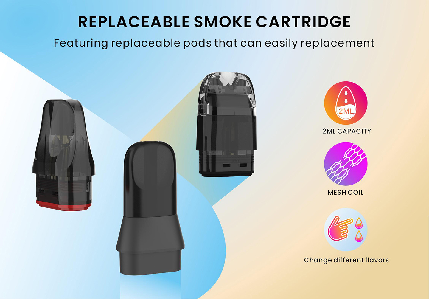 Replaceable Vape Pods: 2ML Capacity, Mesh Coil, Flavor Change